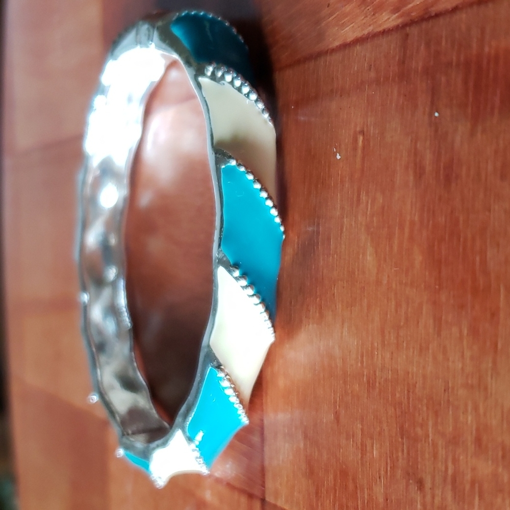 Blue/Cream Hinged Bracelet